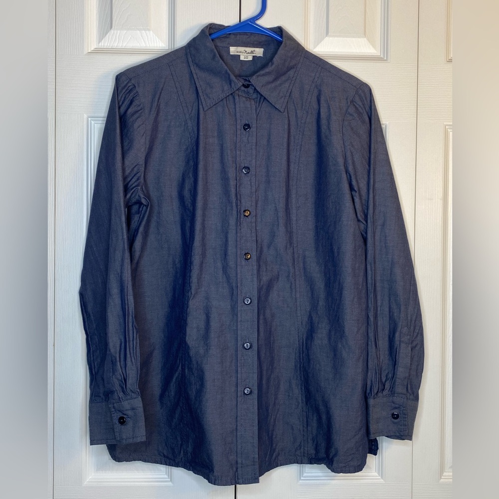 Women's Simply Noelle Shirt Long Sleeve Button-up Blue 100% Cotton Sz S/M 8-10